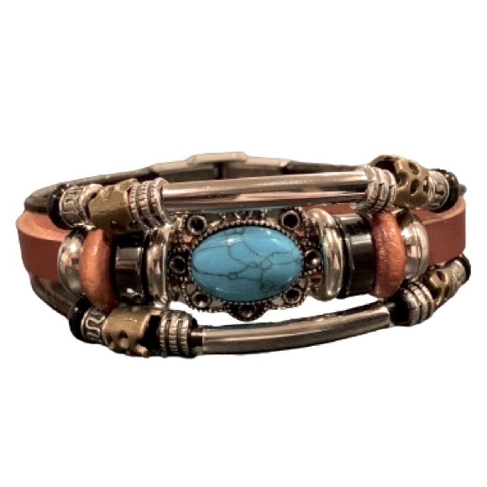 The Eccentric - Layered Western Bracelet - Faux Turquoise & PU Leather